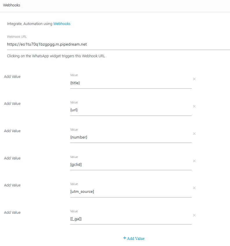 Webhooks URL and Values
